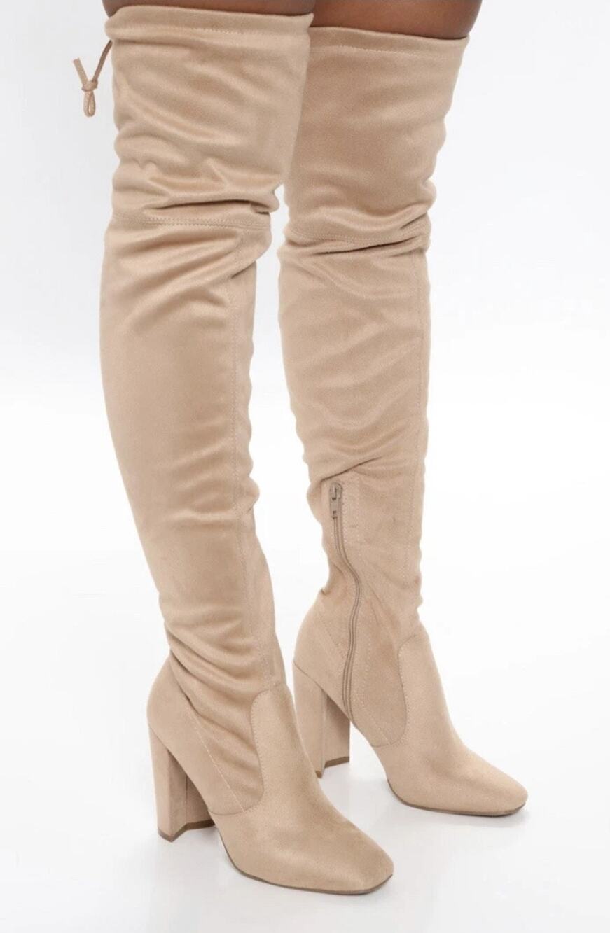 Fashion Nova Over The Knee Suede Nude Boots Winter Night Out Size 8